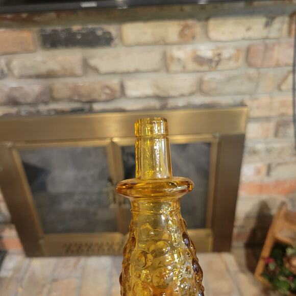 Vintage Amber Genie Bottle, Tall Decanter, Floral & Leaf Imprints - Picture 9 of 9